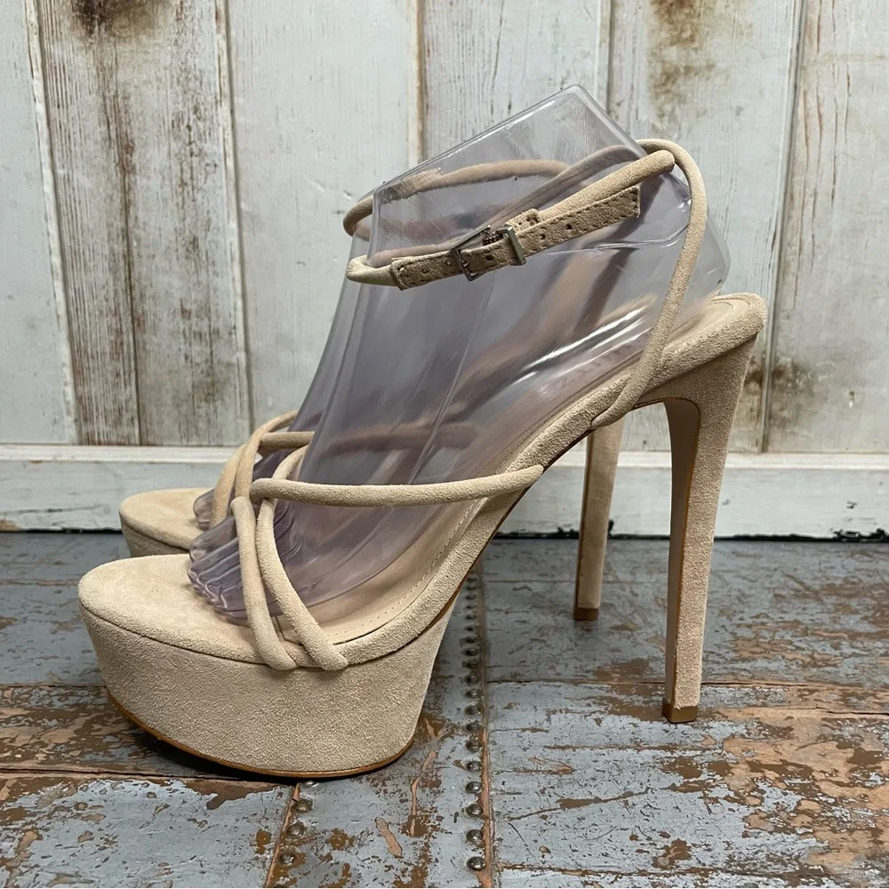 SCHUTZ Platform Nude Suede Strappy High Heels